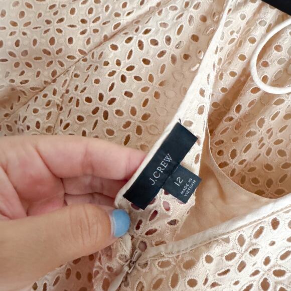 J. Crew Tan Eyelet V Back Puff Sleeve Blouse - Size 12 - Picture 5 of 10